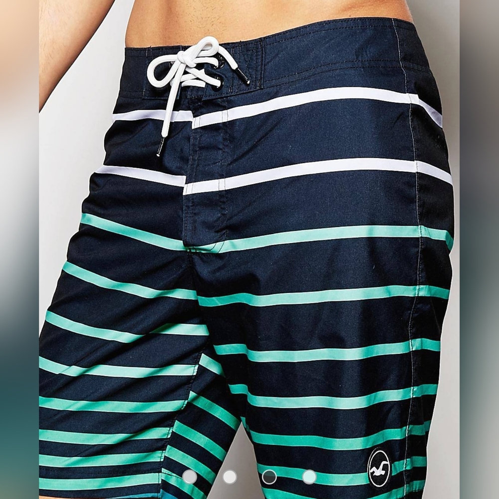 HOLLISTER Board Shorts Swim Trunks Men's 32 Tie Waist Blue Green White Beach